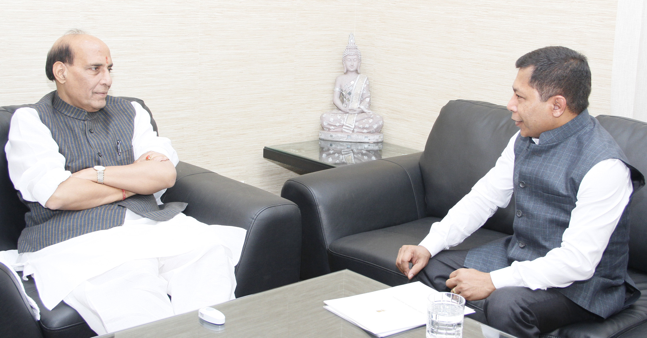 The Chief Minister of Meghalaya, Dr. Mukul Sangma calling on the Union Home Minister, Shri Rajnath Singh, in New Delhi on November 01, 2015.