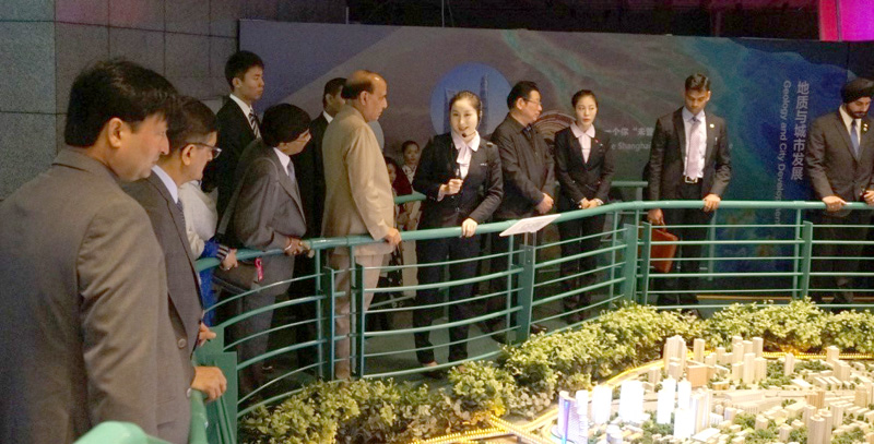 The Union Home Minister, Shri Rajnath Singh visiting the Shanghai Urban Planning Exhibition Centre, in China on November 22, 2015.