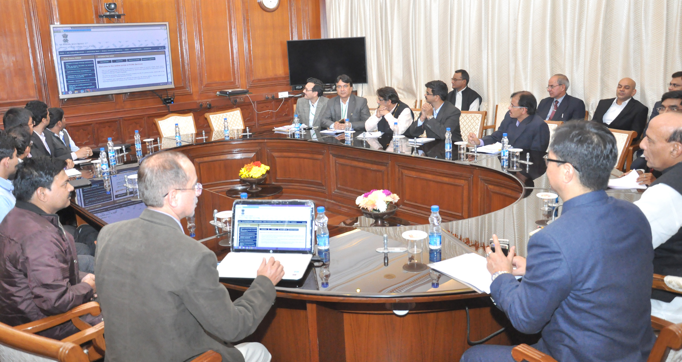The Union Home Minister, Shri Rajnath Singh launching the revamped website of the Ministry of Home Affairs on Foreign Contribution (Regulation) Act services, in New Delhi on December 14, 2015. 	The Minister of State for Home Affairs, Shri Kiren Rijiju and Senior Officers of MHA are also seen.