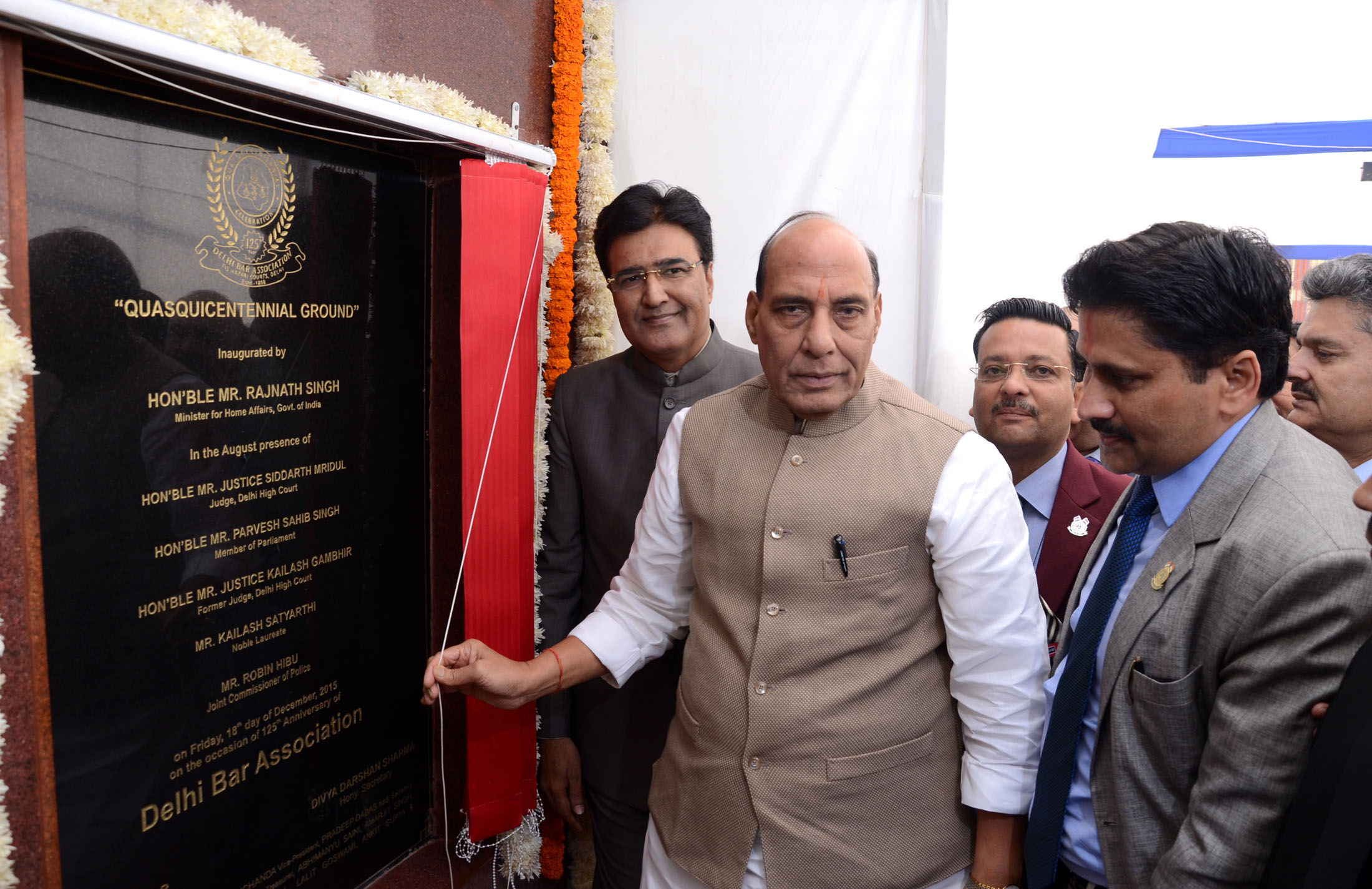The Union Home Minister, Shri Rajnath Singh inaugurating the Quasquicentennial ground on the occasion of 125th Anniversary of Delhi Bar Association, , in New Delhi on December 18, 2015.