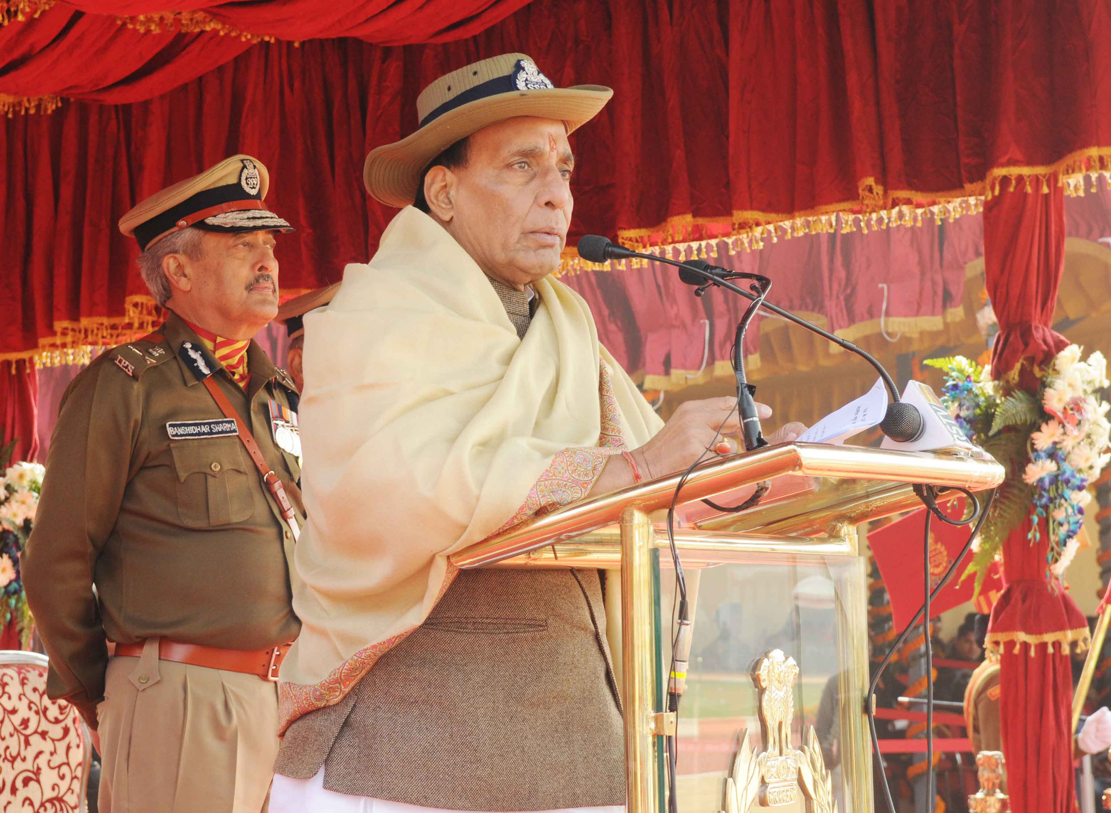 The Union Home Minister, Shri Rajnath Singh addressing at the 52nd anniversary parade of the Sashastra Seema Bal, in New Delhi on December 24, 2015.