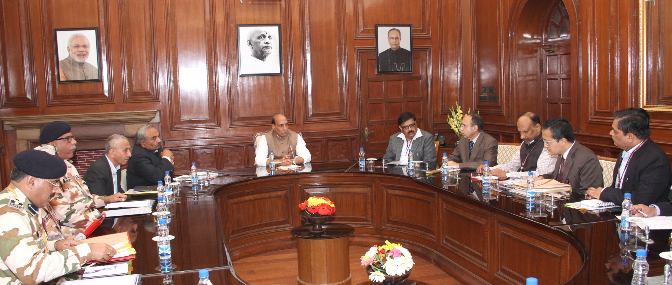 The Union Home Minister, Shri Rajnath Singh reviews the functioning of Central Armed Police Forces (CAPFs), during a meeting, in New Delhi on January 14, 2016.  The Union Home Secretary, Shri Rajiv Mehrishi, the Secretary (Border Management), Shri Anoop Kumar Srivastava and other senior officers of MHA and CAPFs are also seen.