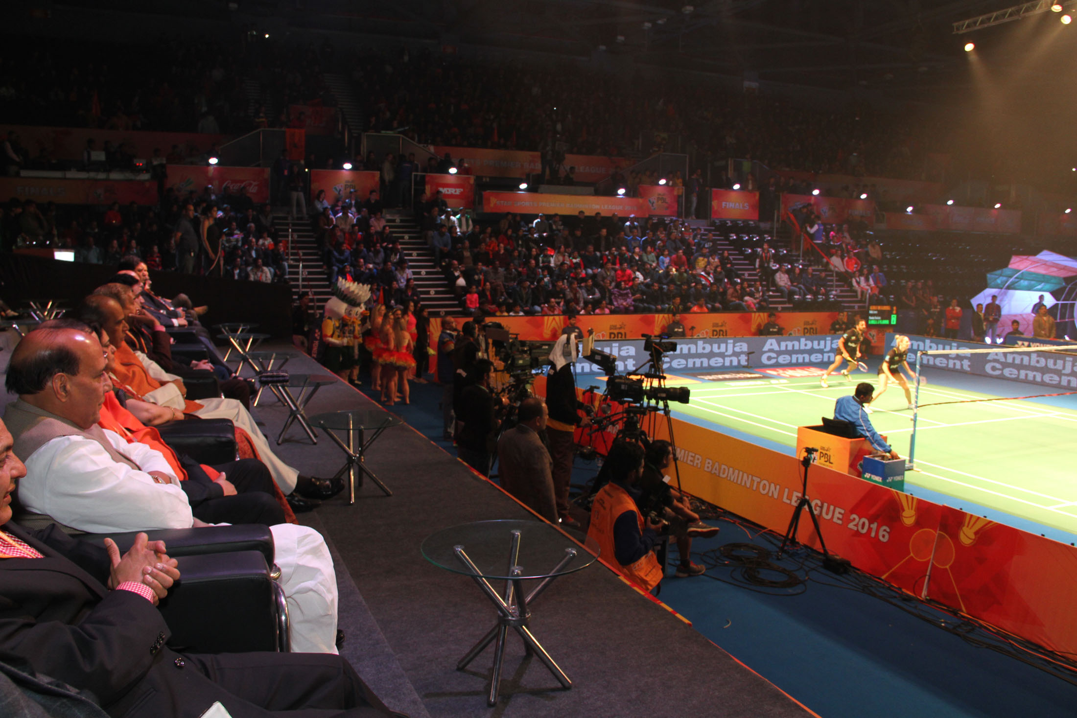 The Union Home Minister, Shri Rajnath Singh watching a match during the final day of the Premier Badminton League, in New Delhi on January 17, 2016.