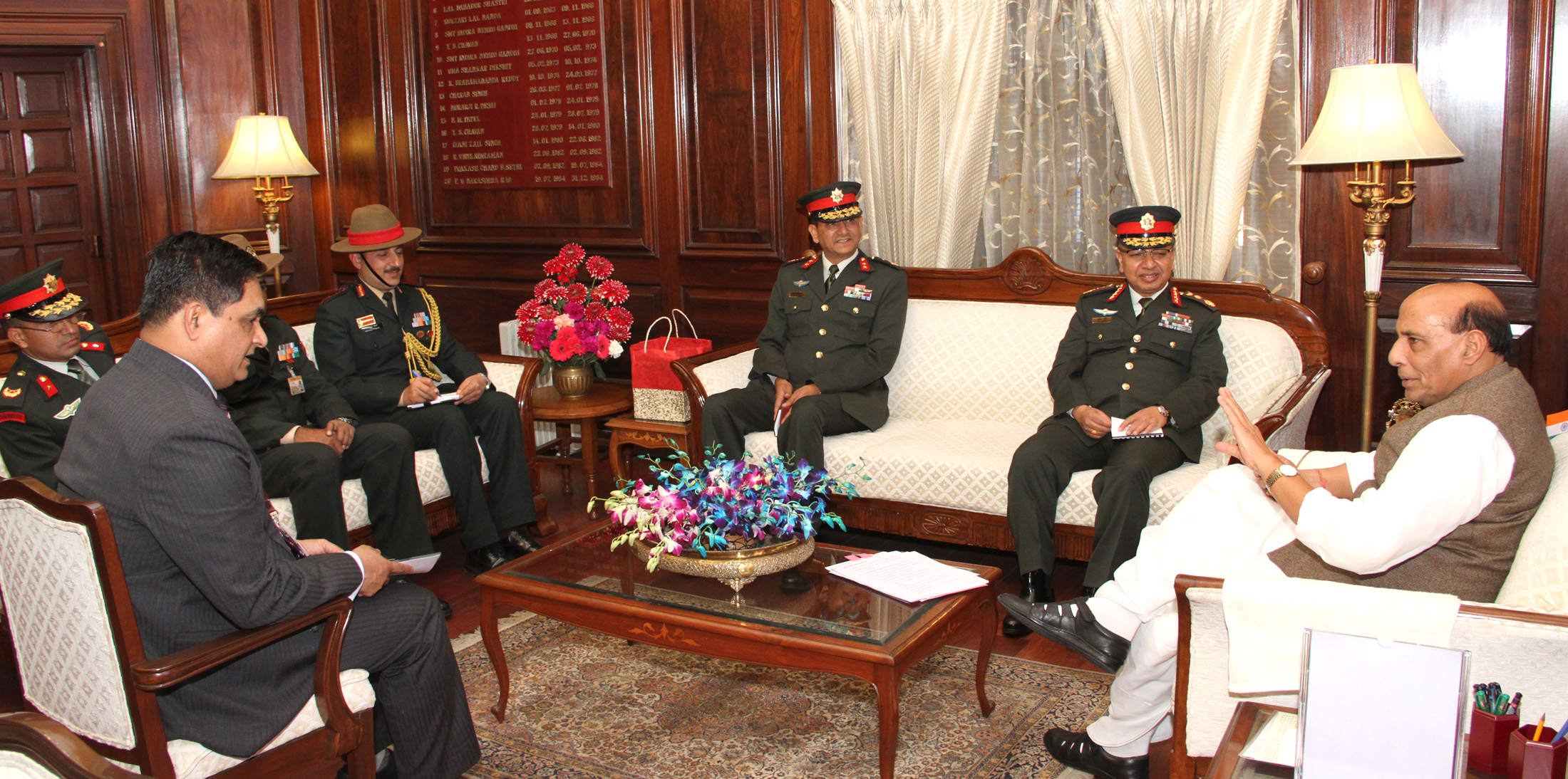 The Nepalese Army Chief, General Rajendra Chhetri calling on the Union Home Minister, Shri Rajnath Singh, in New Delhi on February 02, 2016.