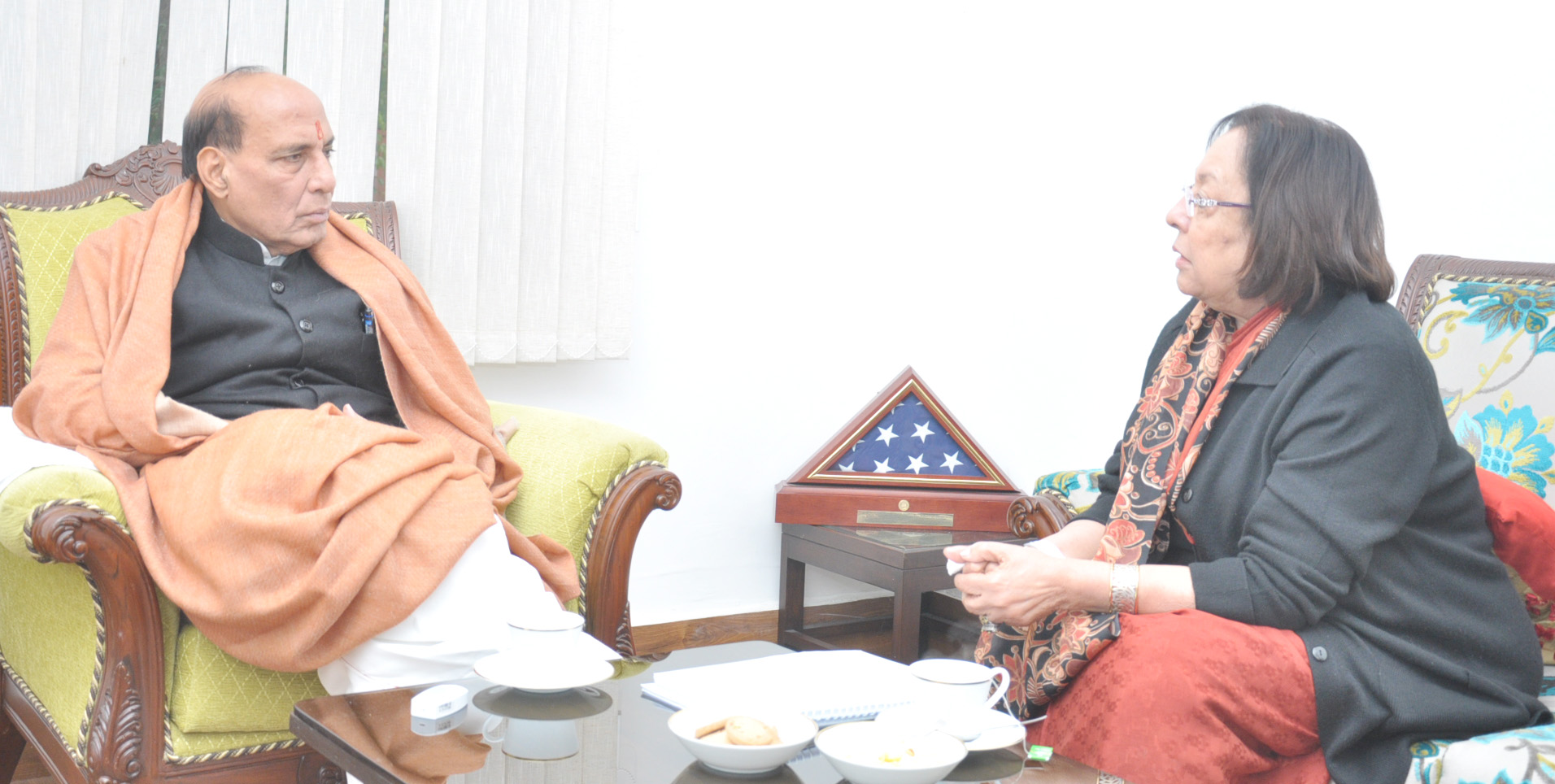 The Union Minister for Minority Affairs, Dr. Najma A. Heptulla calling on the Union Home Minister, Shri Rajnath Singh, in New Delhi on February 07, 2016.