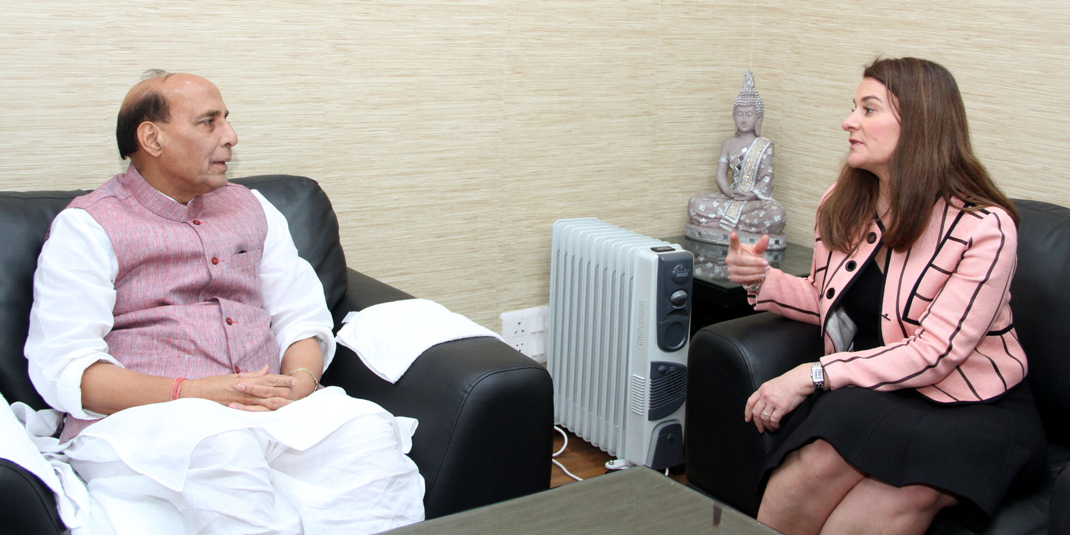The Co-Chair & Trustee, Bill and Melinda Gates Foundation, Ms. Melinda Gates calling on Union Home Minister, Shri Rajnath Singh, in New Delhi on March 12, 2016.