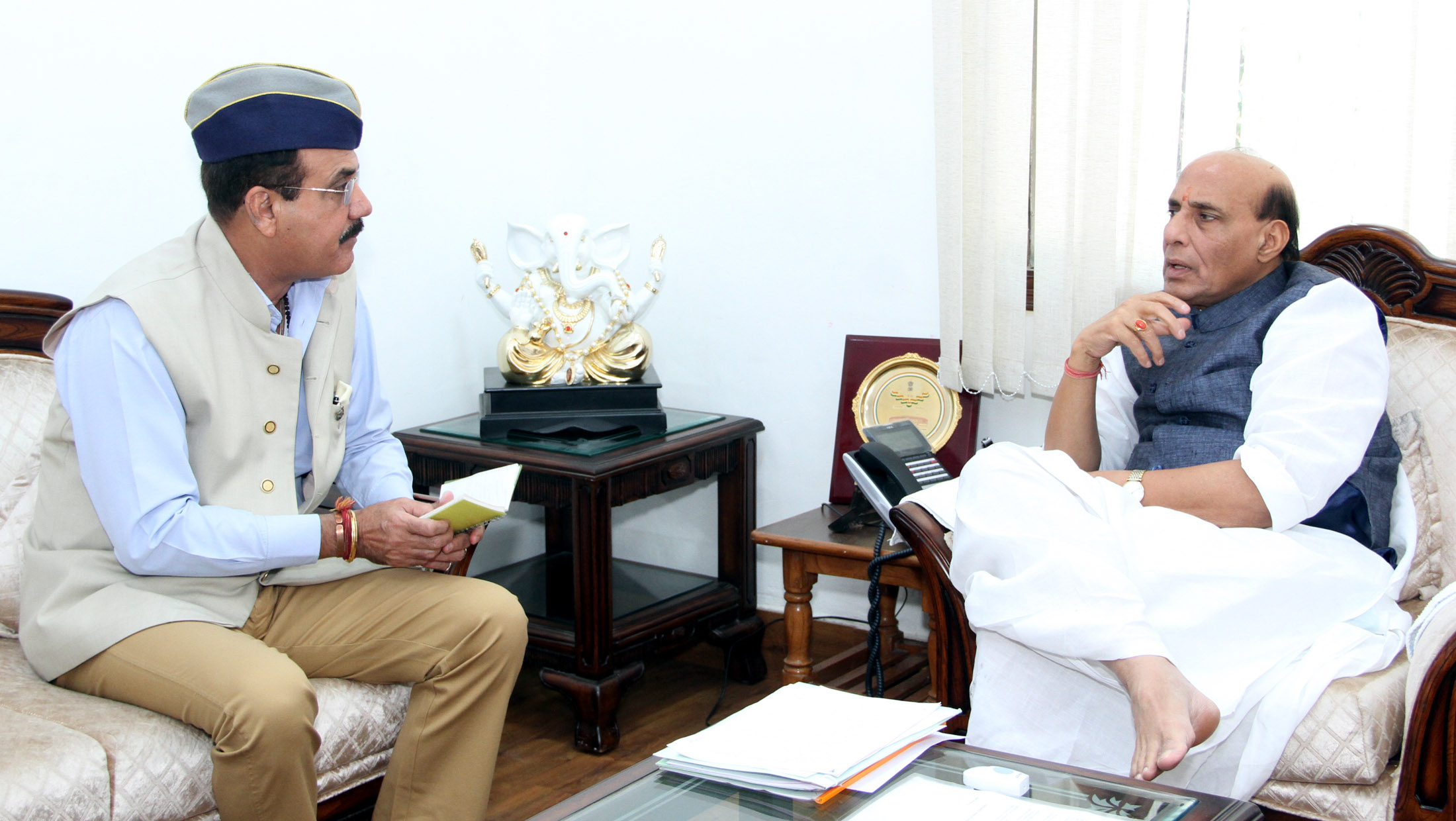 The Lt. Governor of Andaman & Nicobar Islands, Lt. General (Retd.) Shri A.K. Singh calling on the Union Home Minister, Shri Rajnath Singh, in New Delhi on March 13, 2016.