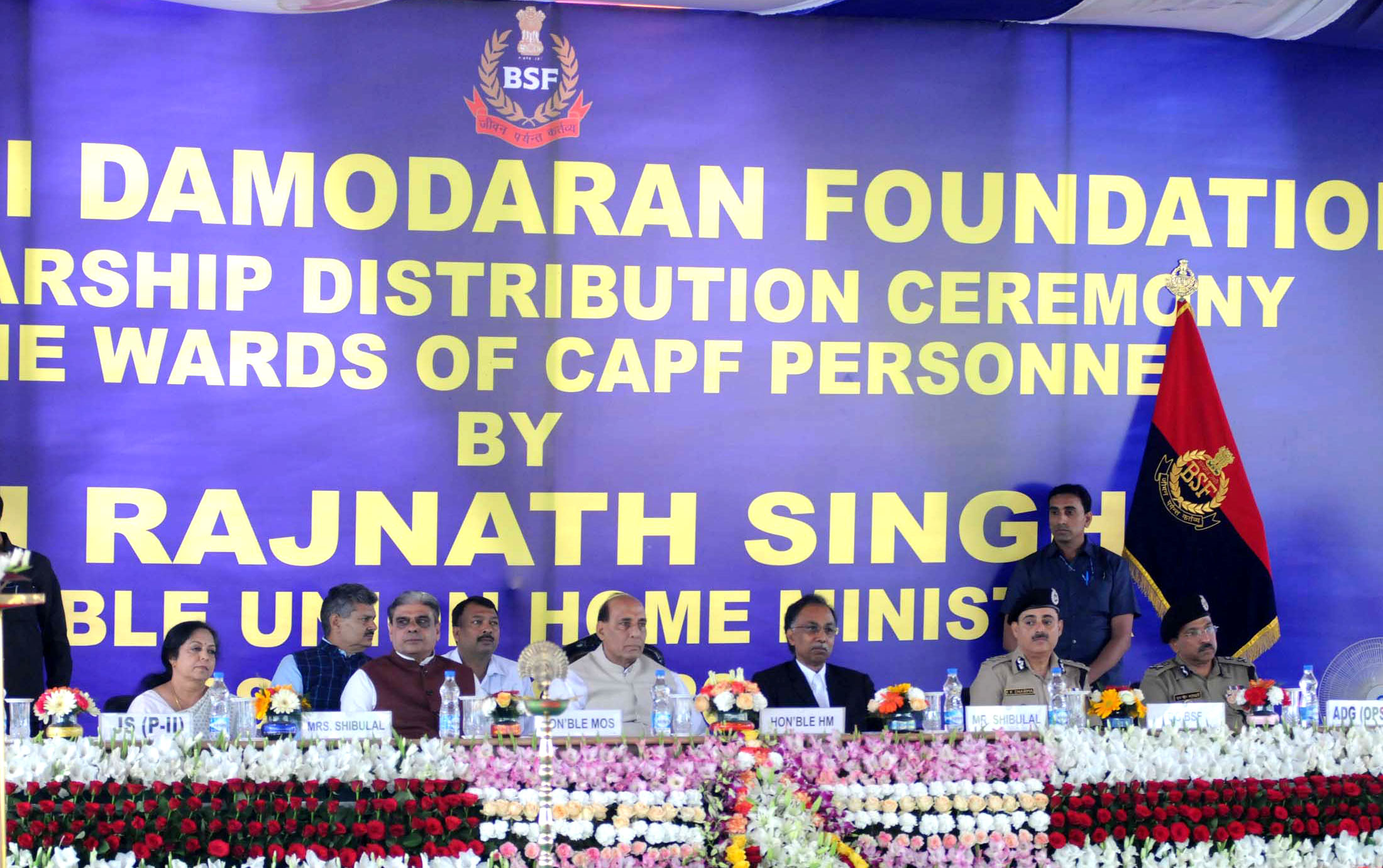 The Union Home Minister, Shri Rajnath Singh at Sarojini Damodaran Foundation Scholarship Distribution Ceremony, in New Delhi on March 18, 2016. 	The Minister of State for Home Affairs, Shri Haribhai Parthibhai Chaudhary and other dignitaries are also seen.