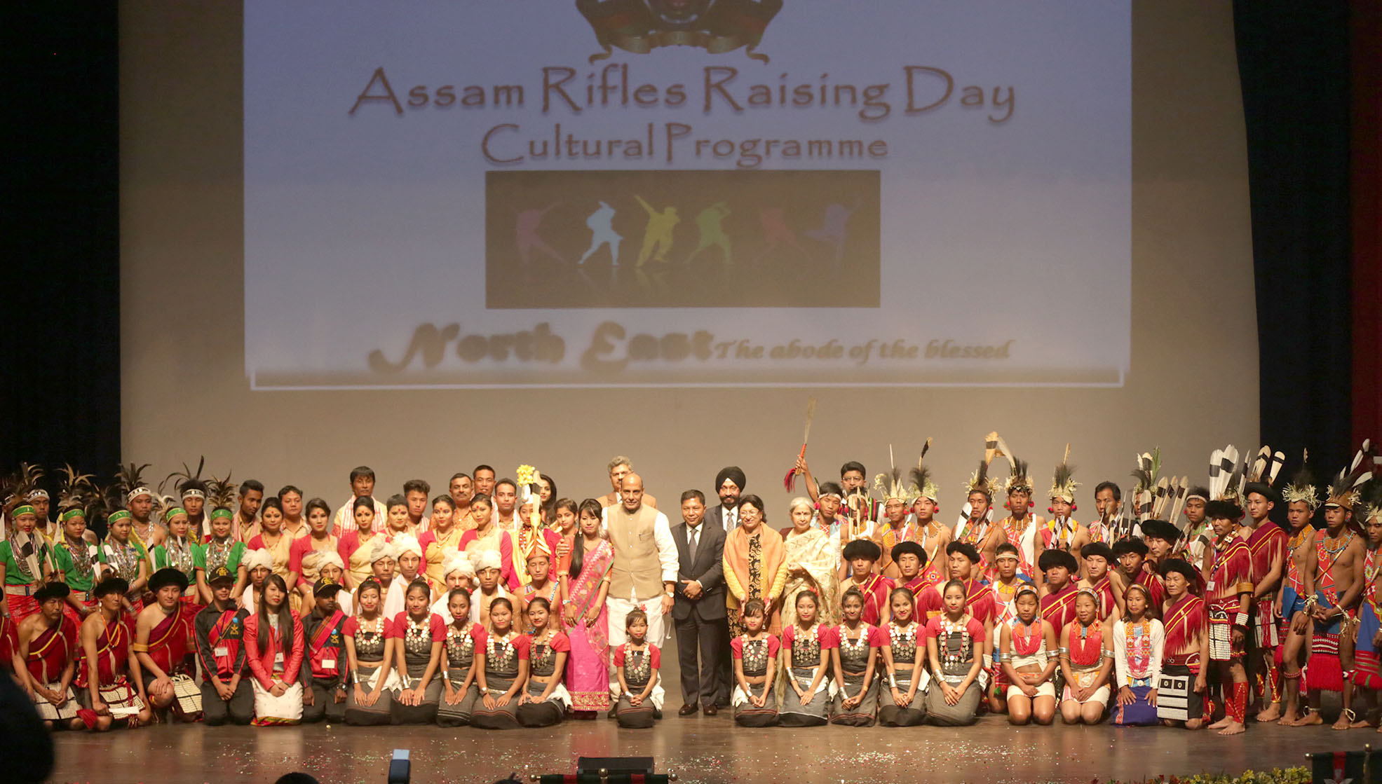 The Union Home Minister, Shri Rajnath Singh at the cultural troupe, at DGAR, in Shillong on March 21, 2016.