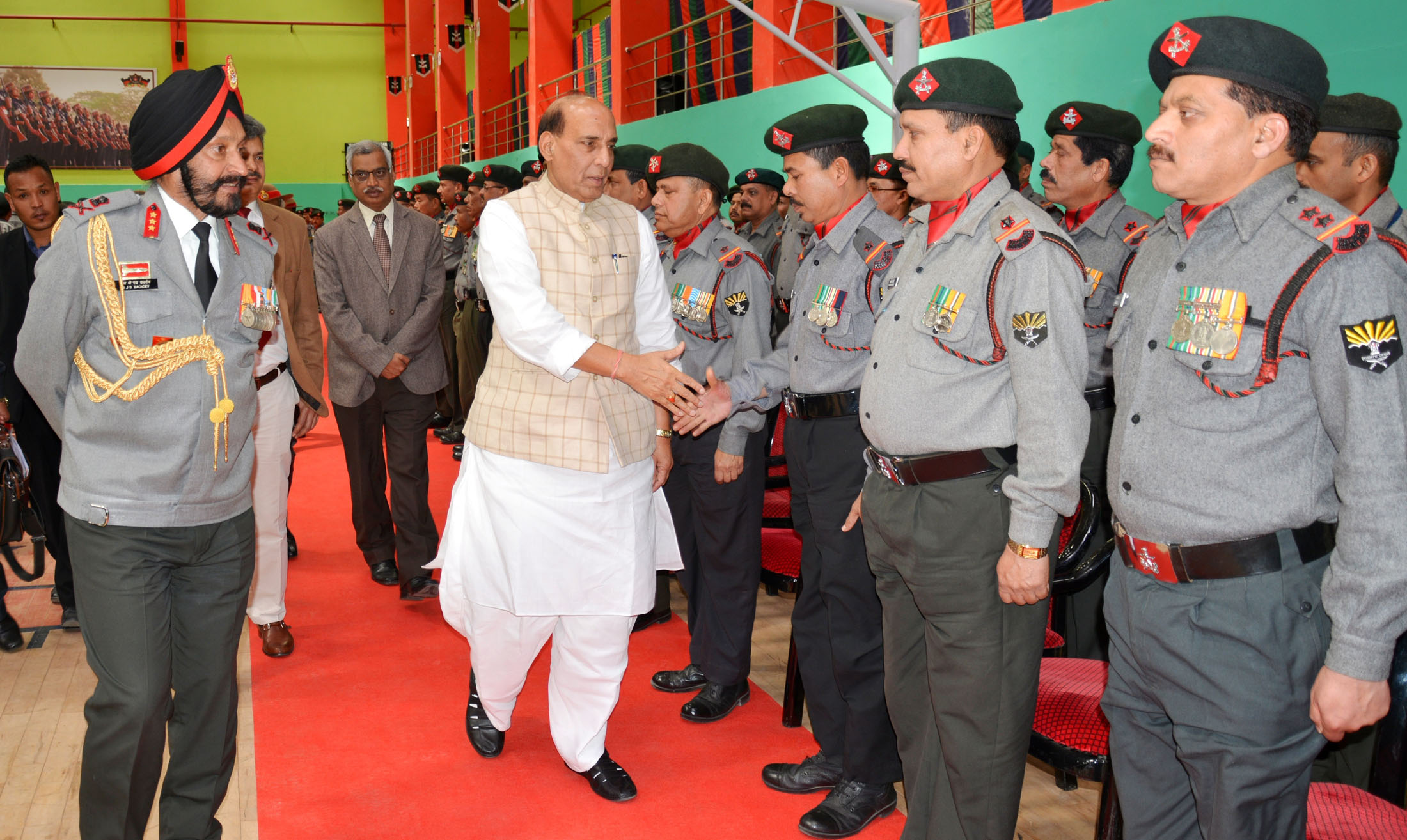 The Union Home Minister, Shri Rajnath Singh interacting with the Assam Rifles JCOs, in Shillong on March 22, 2016.