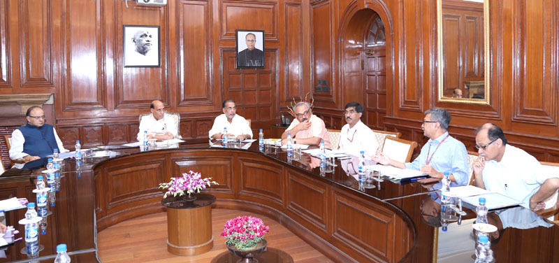 The Union Home Minister, Shri Rajnath Singh chairing a meeting of the High Level Committee (HLC) for Central Assistance to Karnataka, Puducherry and Arunachal Pradesh affected by drought and floods, in New Delhi on April 22, 2016. 	The Union Minister for Finance, Corporate Affairs and Information & Broadcasting, Shri Arun Jaitley, the Union Minister for Agriculture and Farmers Welfare, Shri Radha Mohan Singh, the Union Home Secretary, Shri Rajiv Mehrishi and senior officers are also seen.