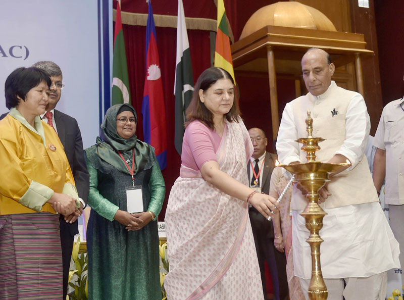 The Union Home Minister, Shri Rajnath Singh and the Union Minister for Women and Child Development, Smt. Maneka Sanjay Gandhi inaugurating the 4th Ministerial Meeting of South Asia Initiative to End Violence Against Children (SAIEVAC), in New Delhi on May 11, 2016.