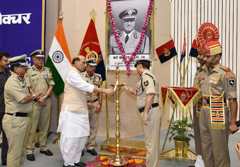 The Union Home Minister, Shri Rajnath Singh lighting the lamp at the 14th BSF Investiture Ceremony- 2016, in New Delhi on May 20, 2016.