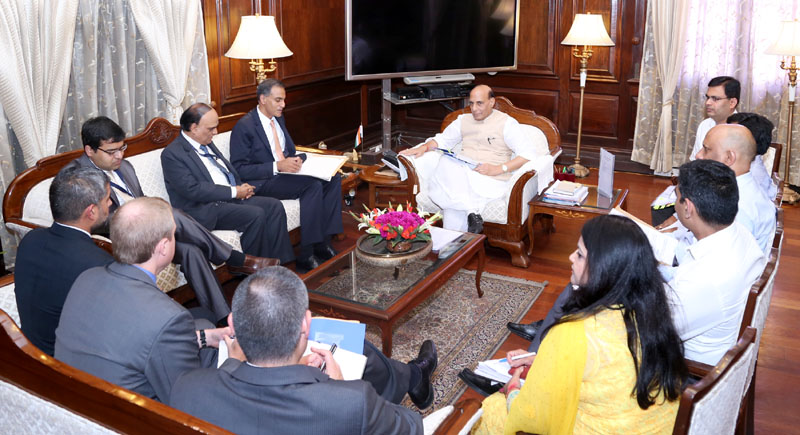 A delegation led by the US Ambassador to India, Mr. Richard R. Verma calling on the Union Home Minister, Shri Rajnath Singh, in New Delhi on May 20, 2016.