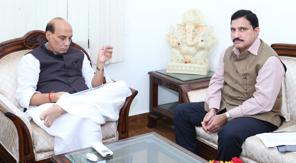 The Minister of State for Science & Technology and Earth Science, Shri Y.S. Chowdary calling on the Union Home Minister, Shri Rajnath Singh, in New Delhi on July 12, 2016.