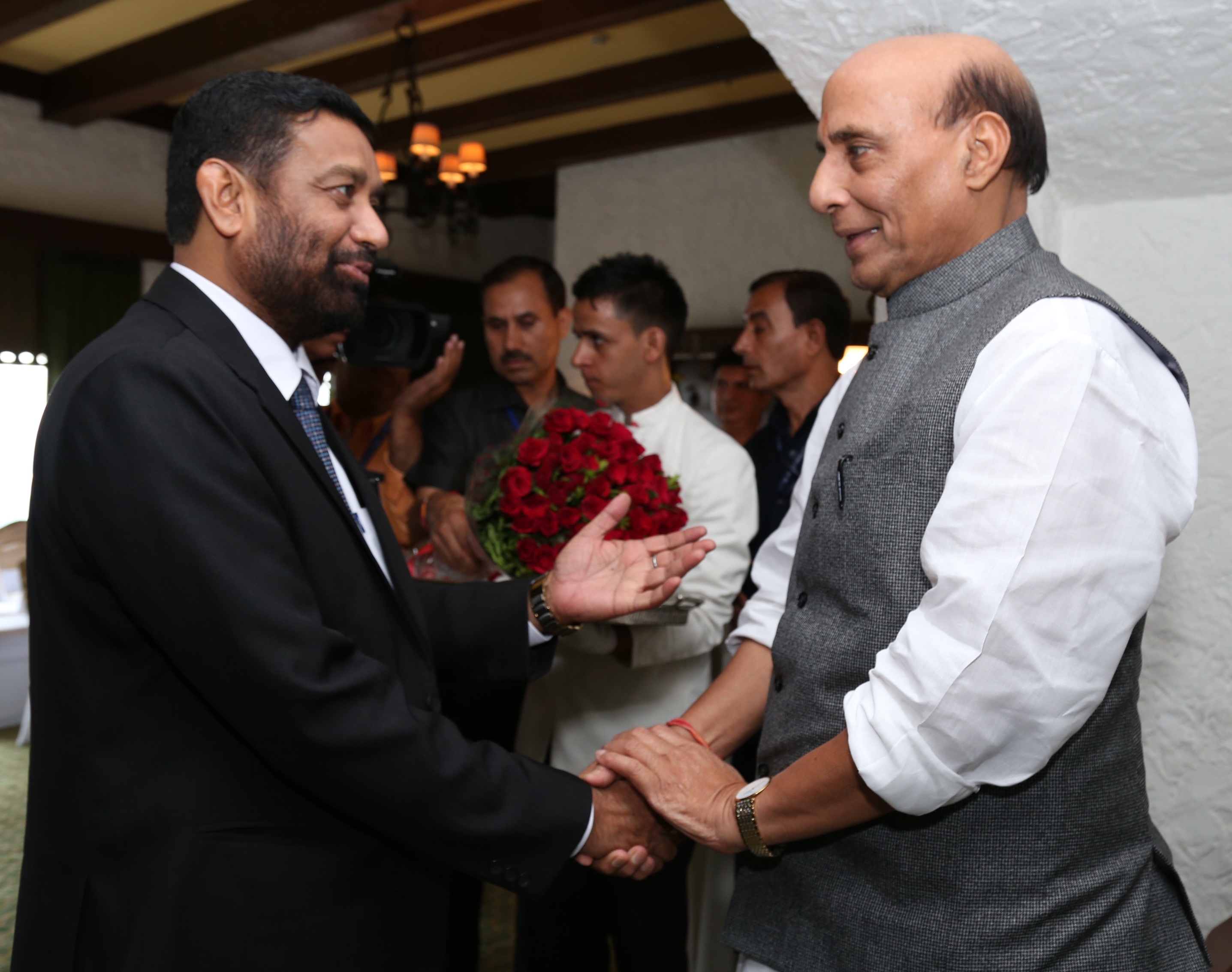 Deputy Prime Minister of Nepal Shri Bimalendra Nidhi meeting the Union Home Minister Shri Rajnath Singh in New Delhi