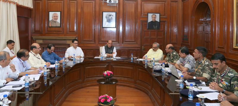 The Union Home Minister Shri Rajnath Singh reviewing the working of Central Reserve Police Force (CRPF), in New Delhi on September 23, 2016.  	The Minister of State for Home Affairs, Shri Kiren Rijiju, the Home Secretary Shri Rajiv Mehrishi, the DG, CRPF, Shri K. Durga Prasad and other senior officers of the Ministry are also seen.