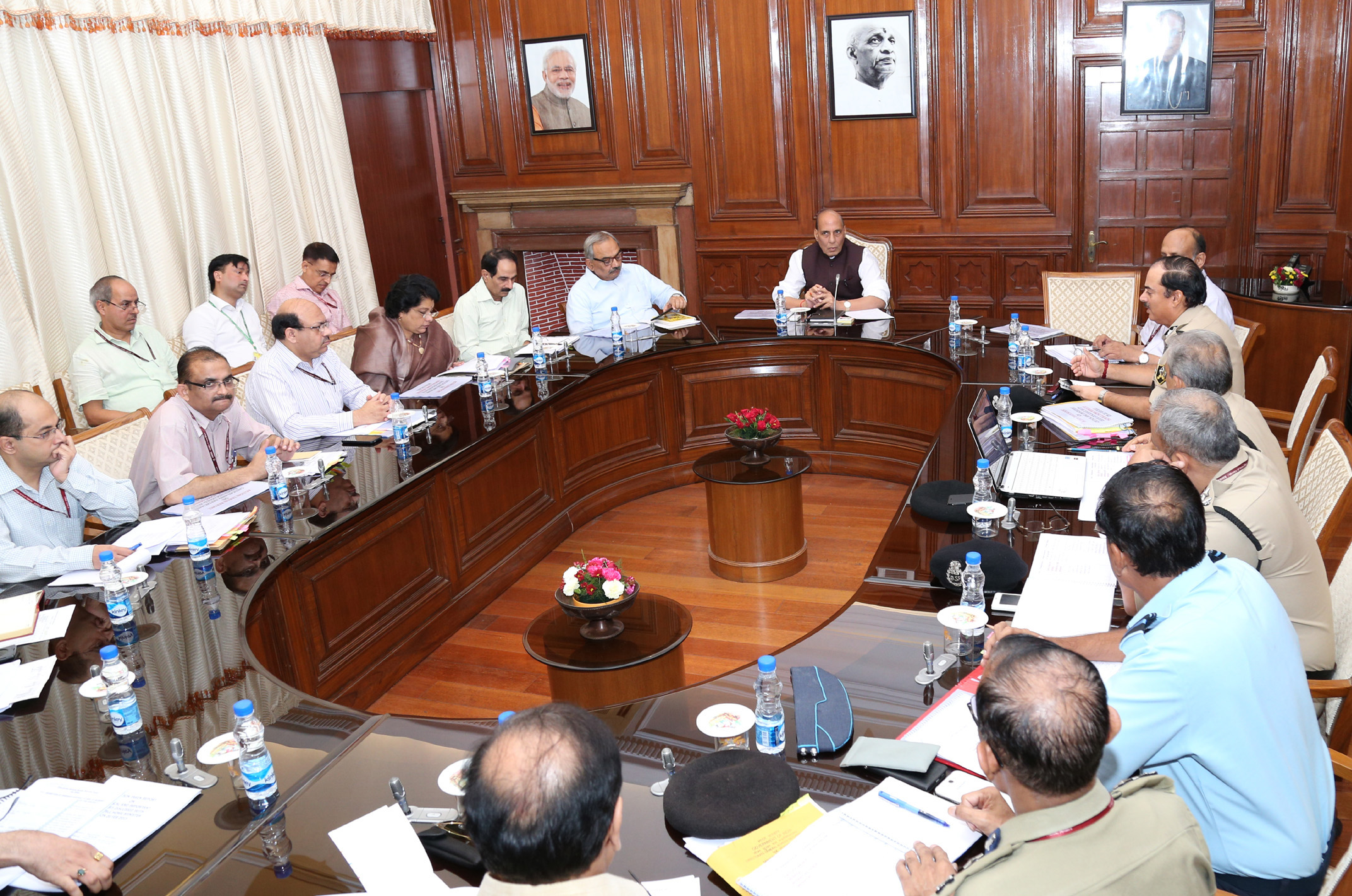 The Union Home Minister, Shri Rajnath Singh reviewing the working of the Border Security Force, in New Delhi on September 27, 2016. 	The Union Home Secretary, Shri Rajiv Mehrishi, the Director General, BSF, Shri K.K. Sharma and other senior officers of the Ministry of Home Affairs, the Ministry of Defence and BSF are also seen.