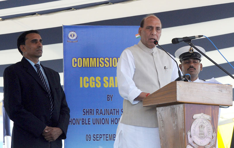 The Union Home Minister, Shri Rajnath Singh addressing at the commissioning of the Indian Coast Guard Ship Sarathi, at Goa on September 09, 2016.