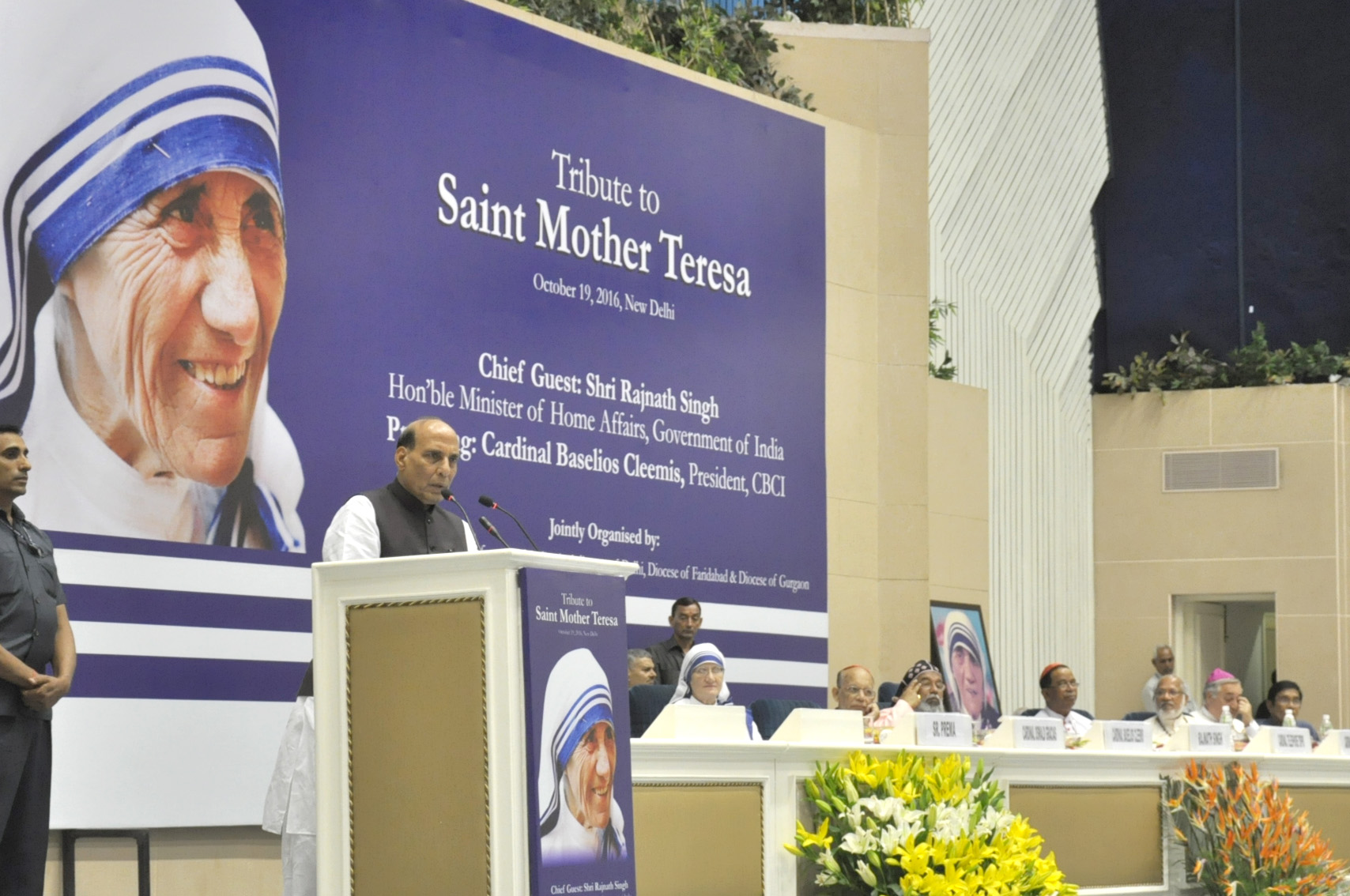 The Union Home Minister, Shri Rajnath Singh addressing at the celebration to commemorate the Canonization of Saint Mother Teresa, in New Delhi on October 19, 2016.