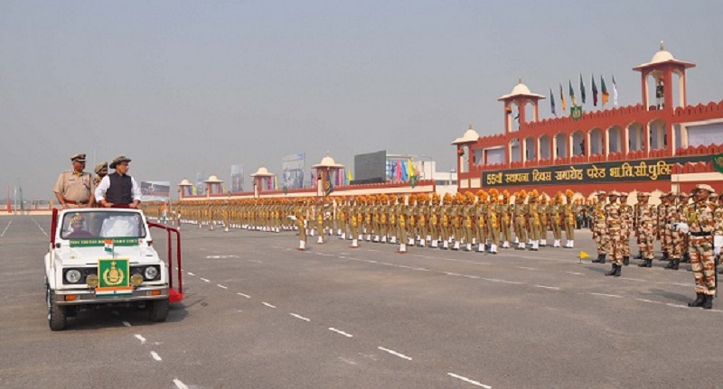 The Union Home Minister, Shri Rajnath Singh reviewing the parade, at the Indo-Tibetan Border Police (ITBP) 55th Raising Day Parade, in Greater Noida, Uttar Pradesh on October 28, 2016.
