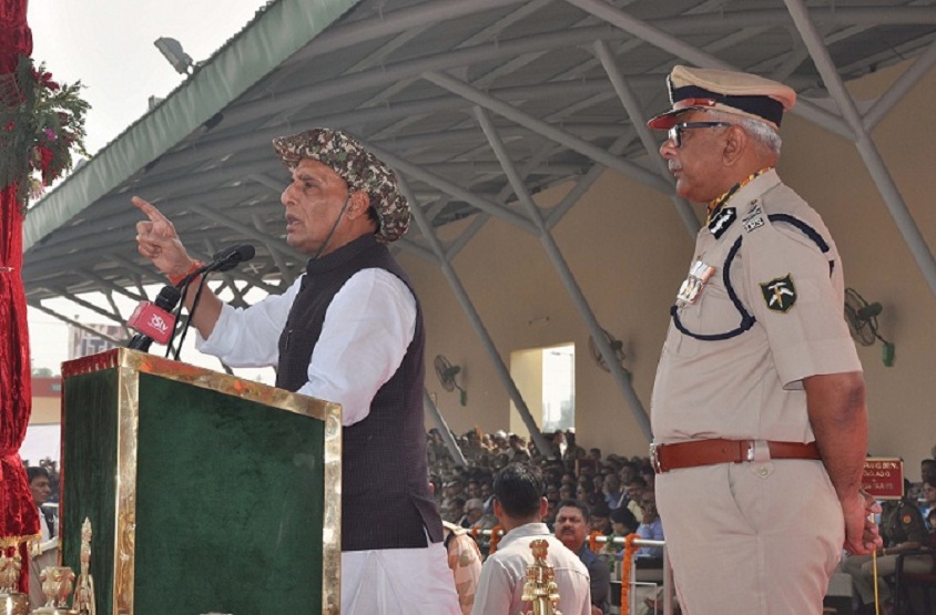 The Union Home Minister, Shri Rajnath Singh addressing the parade, at the Indo-Tibetan Border Police (ITBP) 55th Raising Day Parade, in Greater Noida, Uttar Pradesh on October 28, 2016.