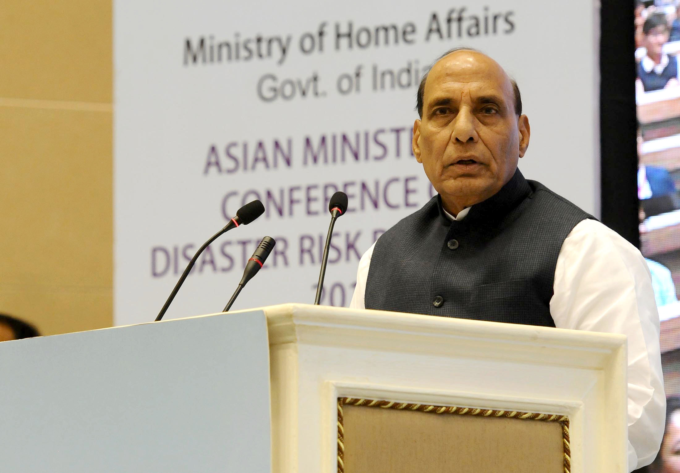The Union Home Minister, Shri Rajnath Singh addressing at the closing ceremony of the Asian Ministerial Conference for Disaster Risk Reduction (AMCDRR) 2016, in New Delhi on November 05, 2016.