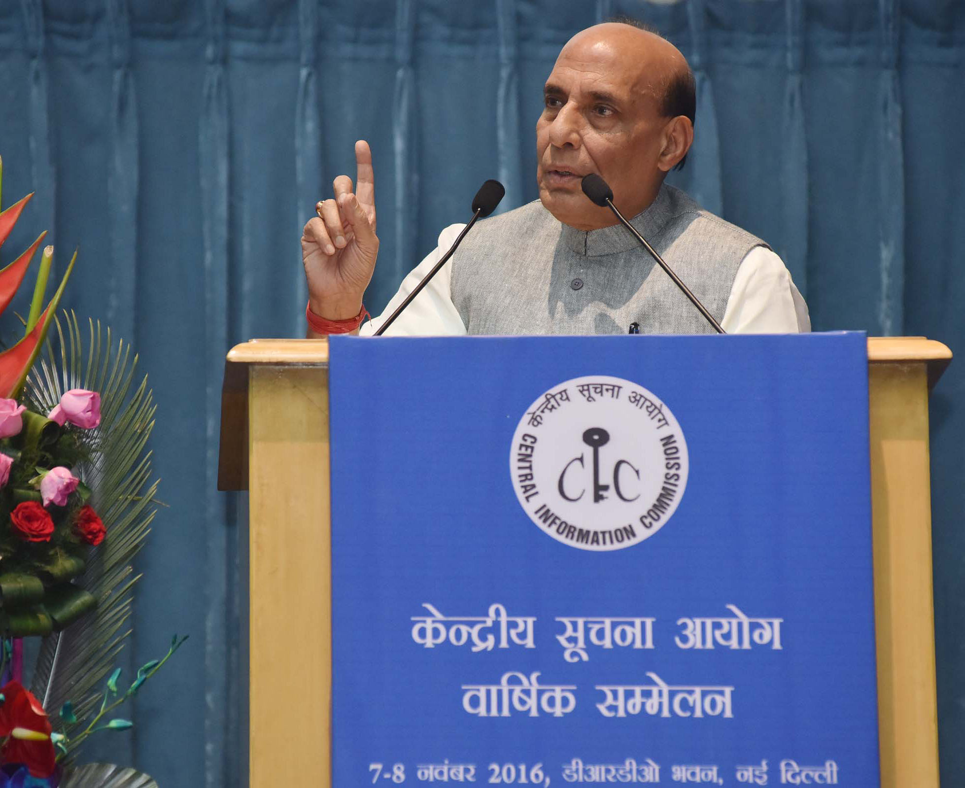 The Union Home Minister, Shri Rajnath Singh delivering the inaugural address at the 11th Annual Convention of Central Information Commission (CIC), in New Delhi on November 07, 2016.