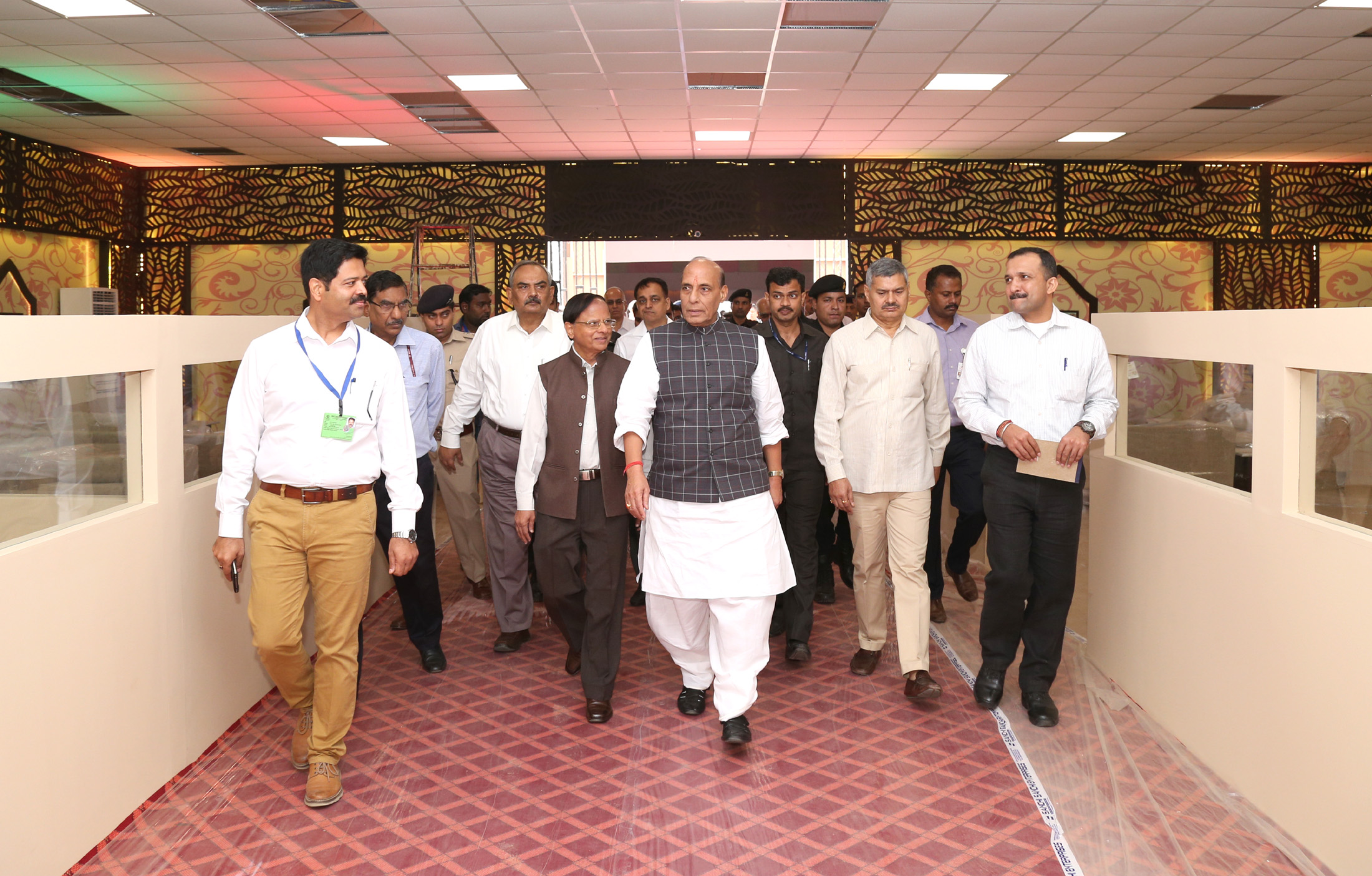 The Union Home Minister, Shri Rajnath Singh visiting the venue of Asian Ministerial Conference on Disaster Risk Reduction 2016, to inspect the preparedness for the upcoming conference, in New Delhi on November 01, 2016. 	The Additional Principal Secretary to the Prime Minister, Dr. P.K. Mishra, the Union Home Secretary, Shri Rajiv Mehrishi, the Member, NDMA, Shri R.K. Jain and other senior officers are also seen.