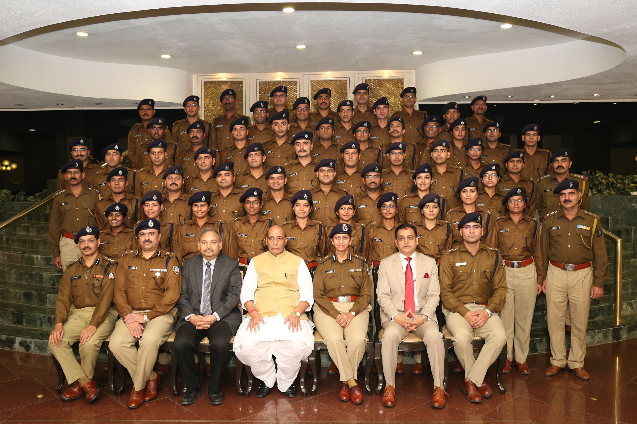 The Union Home Minister, Shri Rajnath Singh with the Indian Police Service (IPS) Officer Trainees of 68 RR (2015 batch), in New Delhi on November 18, 2016.