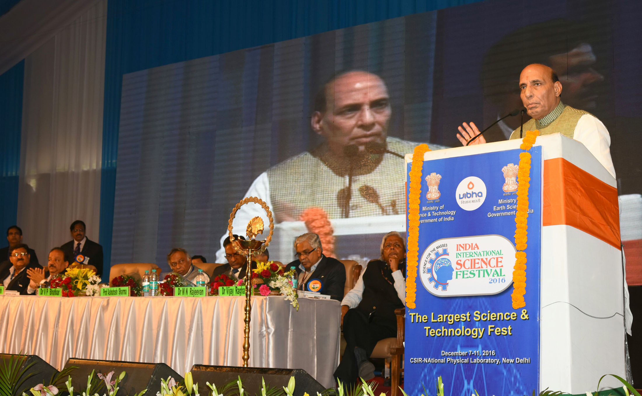 The Union Home Minister, Shri Rajnath Singh addressing at the inauguration of the India International Science Festival 2016 (IISF-2016), organised by CSIR-NPL, in New Delhi on December 08, 2016.