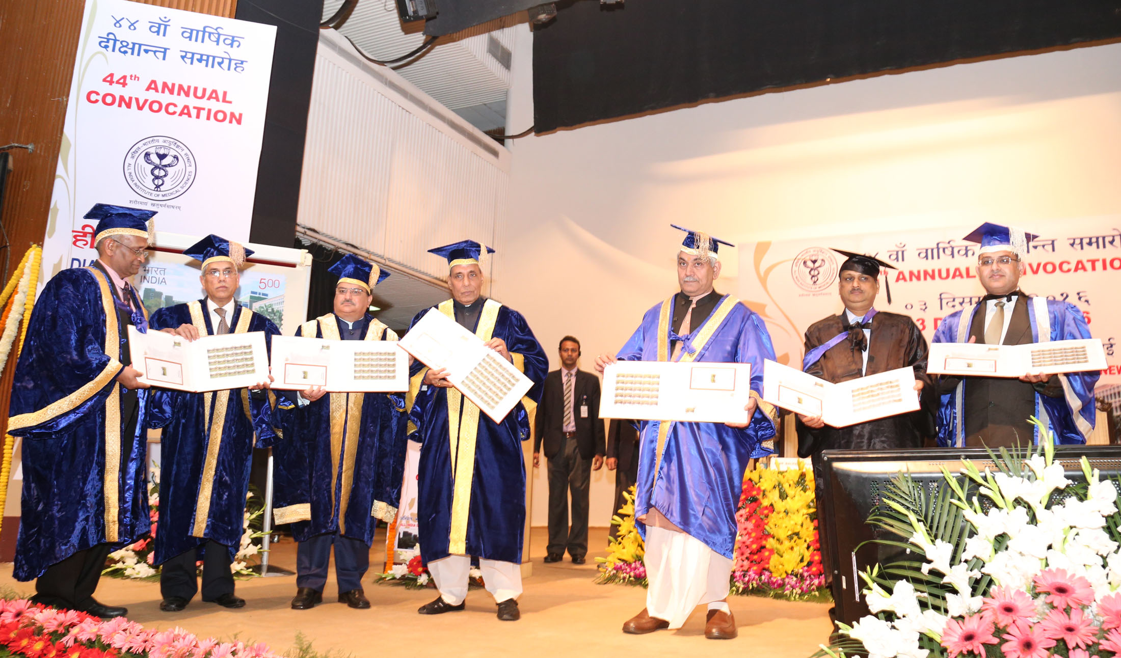 The Union Home Minister, Shri Rajnath Singh releasing the postage stamp at the 44th Annual Convocation of the AIIMS, in New Delhi on December 03, 2016.