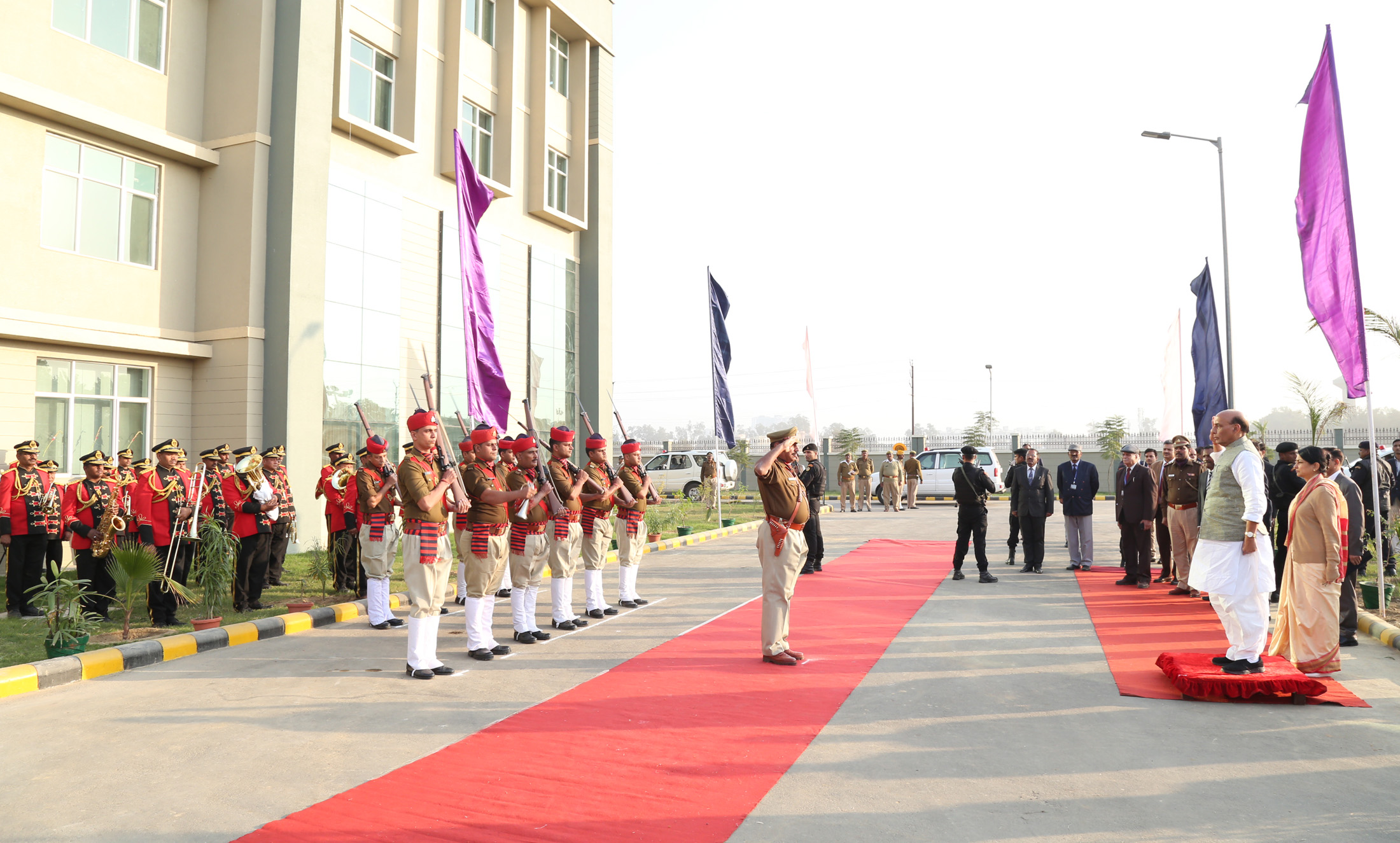 The Union Home Minister, Shri Rajnath Singh taking the salute at the inauguration of the new campus of Central Detective Training School (CDTS), in Ghaziabad on December 16, 2016.