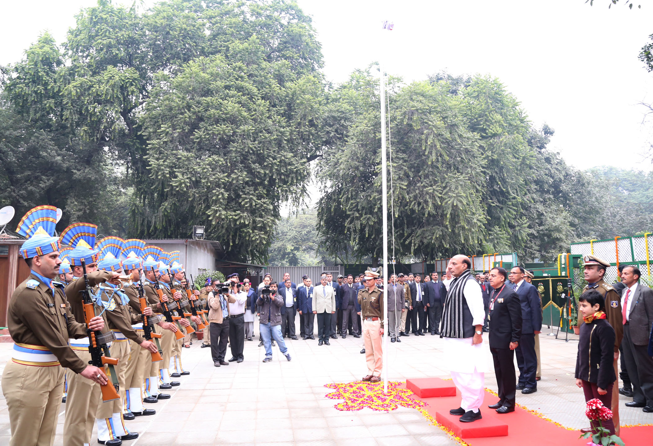 The Union Home Minister, Shri Rajnath Singh taking the salute after unfurling the National Flag, on the occasion of the 68th Republic Day, in New Delhi on January 26, 2017.
