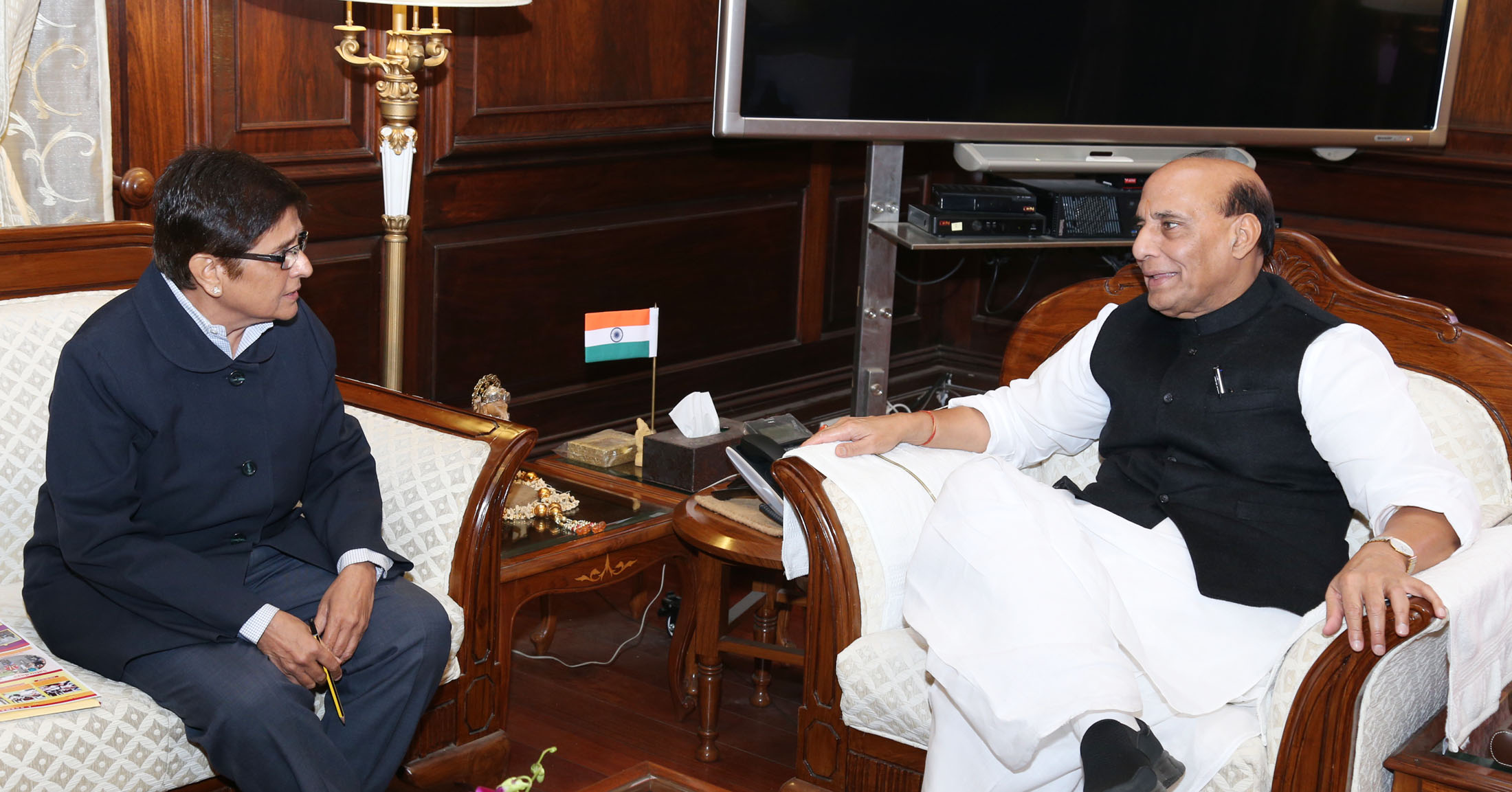 The Lt. Governor of Puducherry, Dr. Kiran Bedi calling on the Union Home Minister, Shri Rajnath Singh, in New Delhi on January 03, 2017.