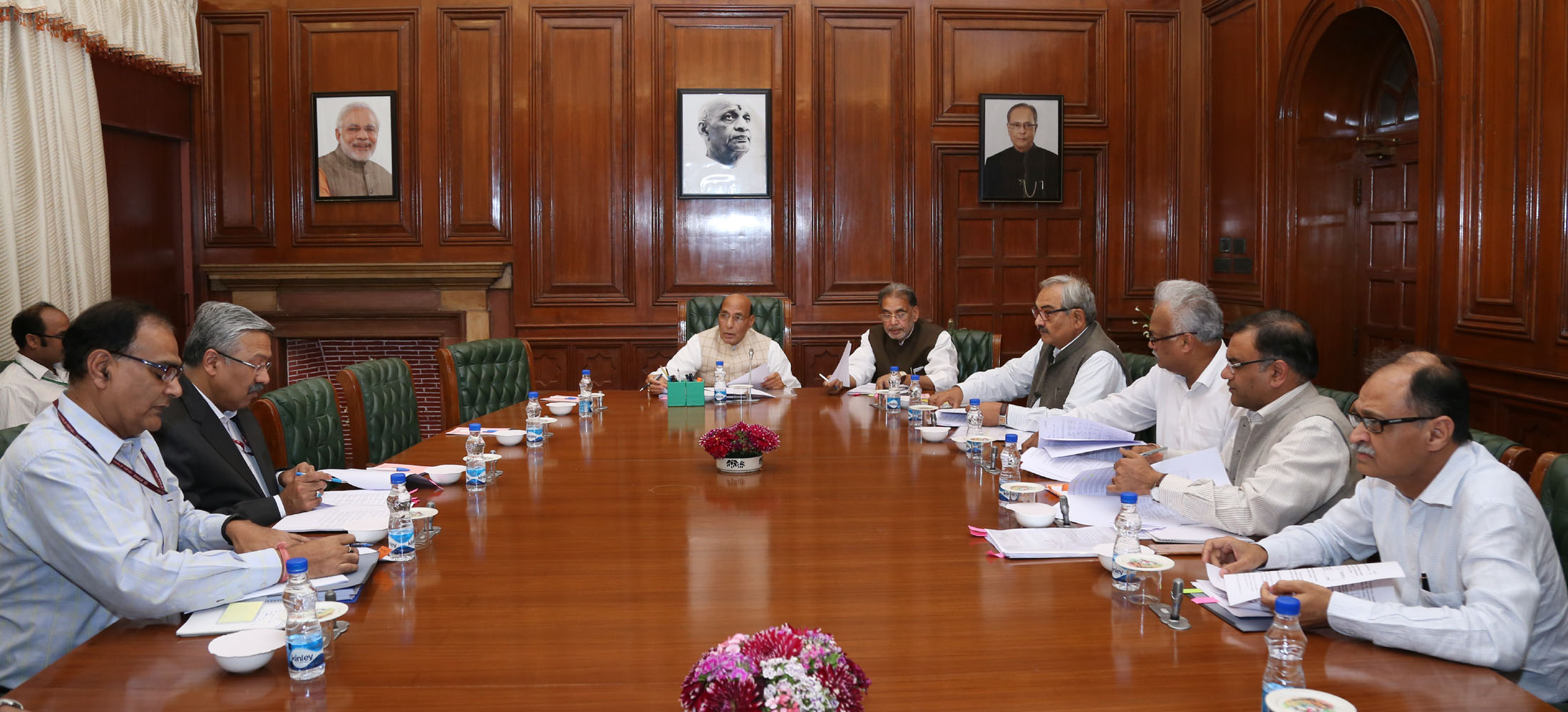 The Union Home Minister, Shri Rajnath Singh chairing a high level committee meeting for Central Assistance to States affected by natural disasters, in New Delhi on March 23, 2017. 	The Union Minister for Agriculture and Farmers Welfare, Shri Radha Mohan Singh, the Union Home Secretary, Shri Rajiv Mehrishi and senior officers are also seen.