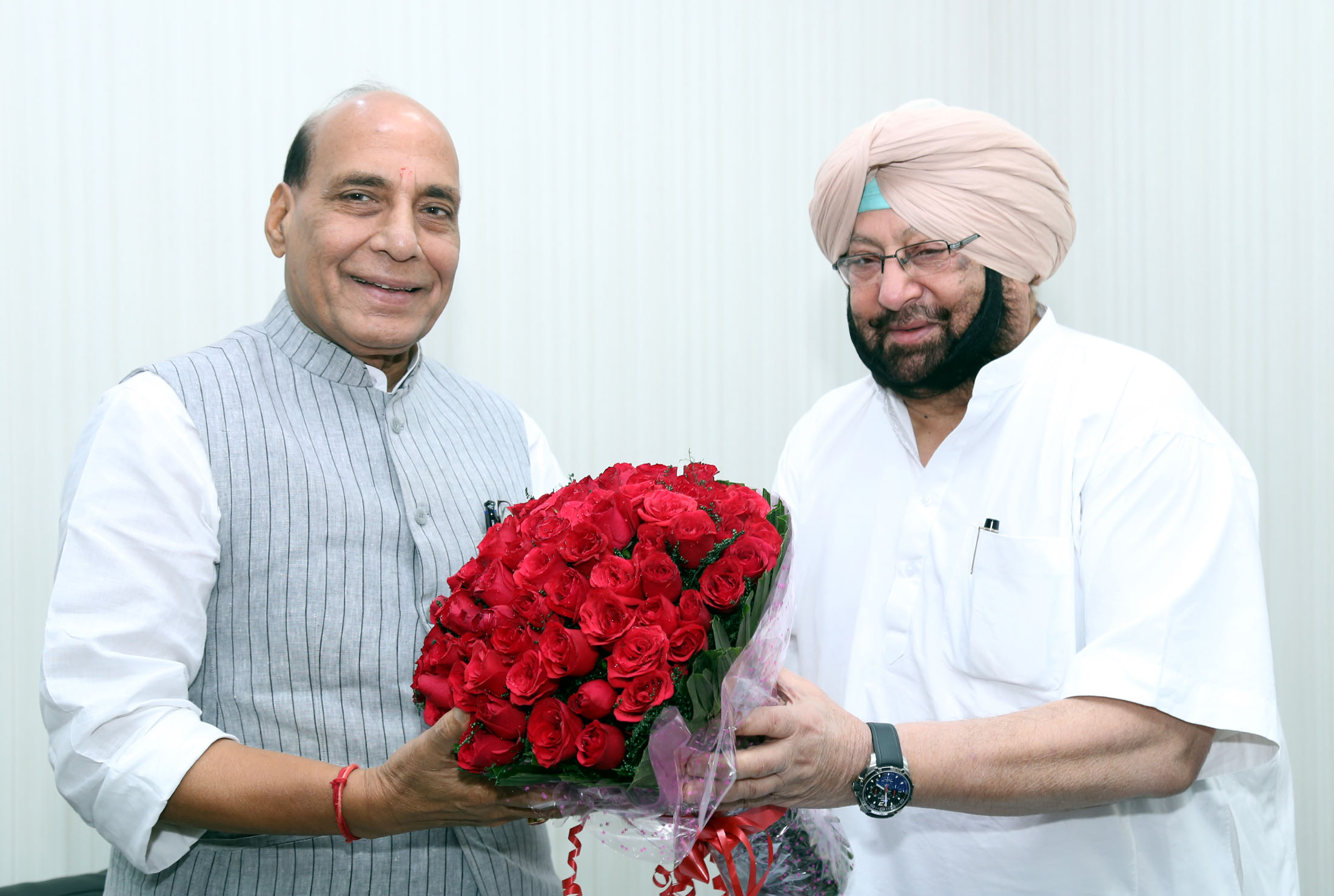 The Chief Minister of Punjab, Captain Amarinder Singh calling on the Union Home Minister, Shri Rajnath Singh, in New Delhi on April 22, 2017.