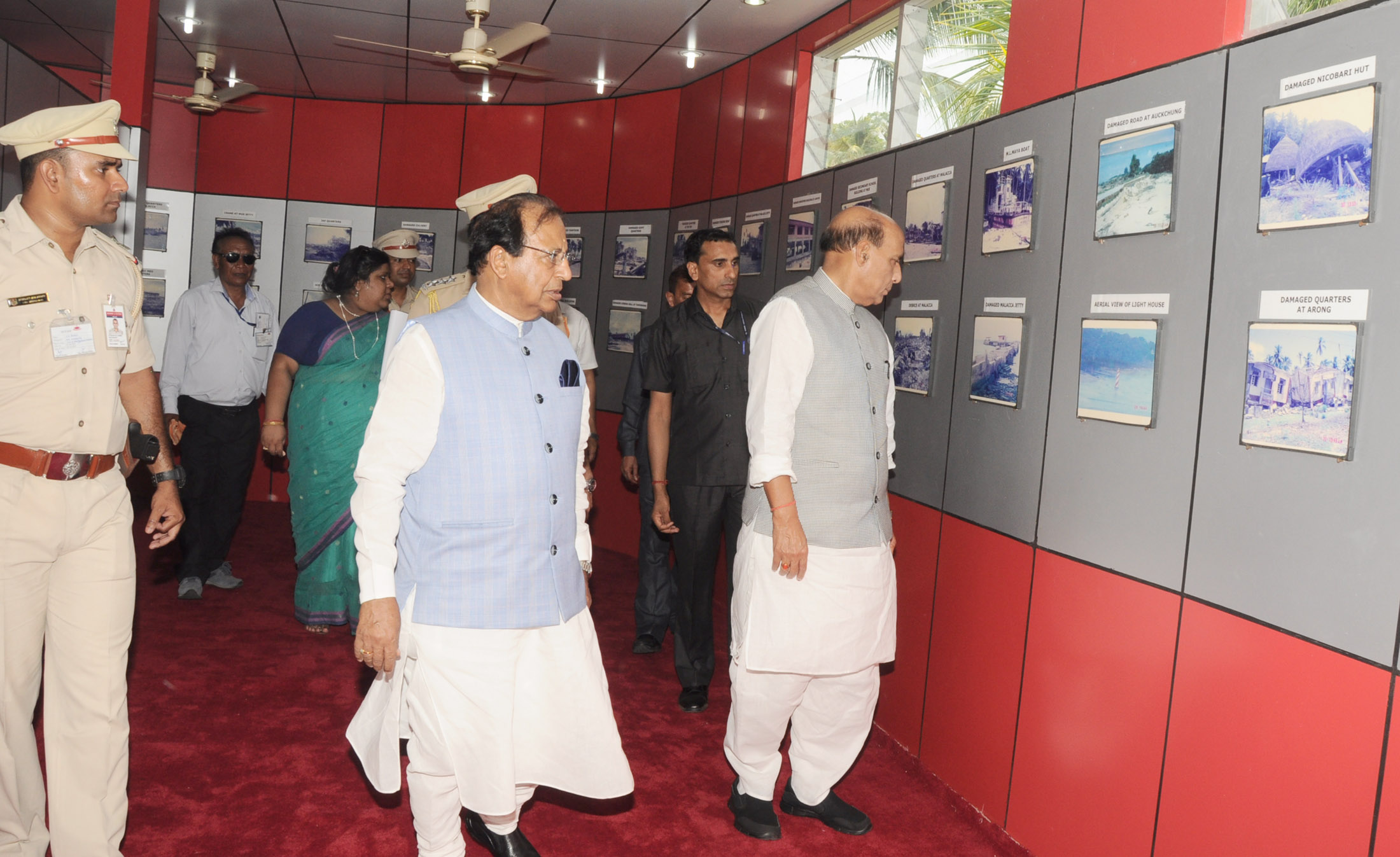 The Union Home Minister, Shri Rajnath Singh visiting the gallery at Tsunami Memorial, Car Nicobar on April 07, 2017.  	The Lieutenant Governor of Andaman and Nicobar Islands, Prof. Jagdish Mukhi is also seen.