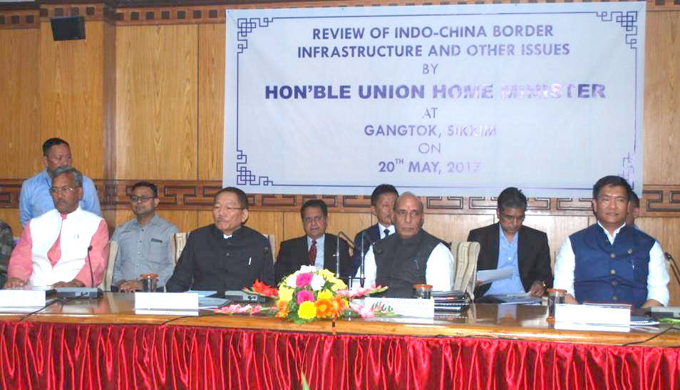 The Union Home Minister, Shri Rajnath Singh chairing a review meeting of the Chief Ministers of five States on Indo-China Border Infrastructure and other issues, in Gangtok, Sikkim on May 20, 2017.