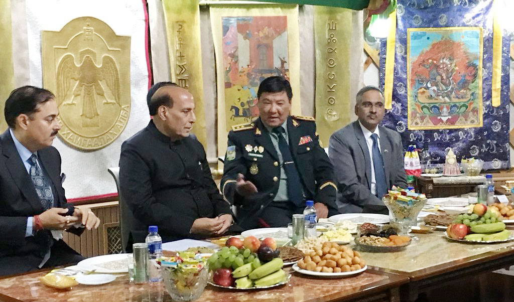 The Union Home Minister, Shri Rajnath Singh visiting Headquarters of the General Authority for Border Protection (GABP) of Mongolia, in Ulaanbaatar on June 23, 2018.  The Director General, Border Security Force (BSF), Shri K.K. Sharma is also seen.