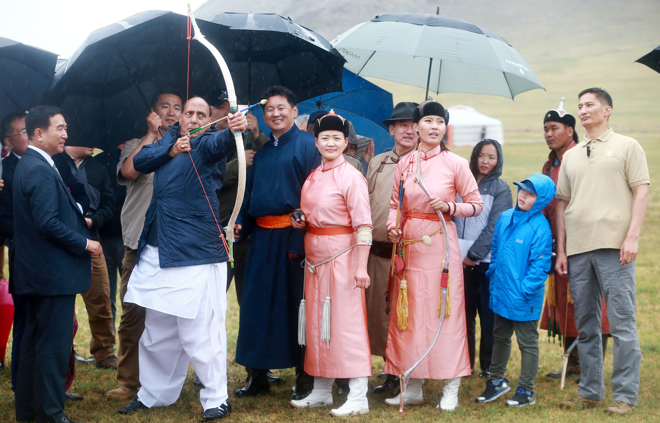 The Union Home Minister, Shri Rajnath Singh witnessing the Mini-Naadam festival of traditional sports and culture organised in the rural areas of Ulaanbaatar, in Mongolia on June 23, 2018.   The Prime Minister of Mongolia, Mr. Ukhnaagin Khurelsukh is also seen.